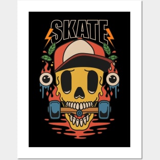 Skull Skate Illustration Posters and Art